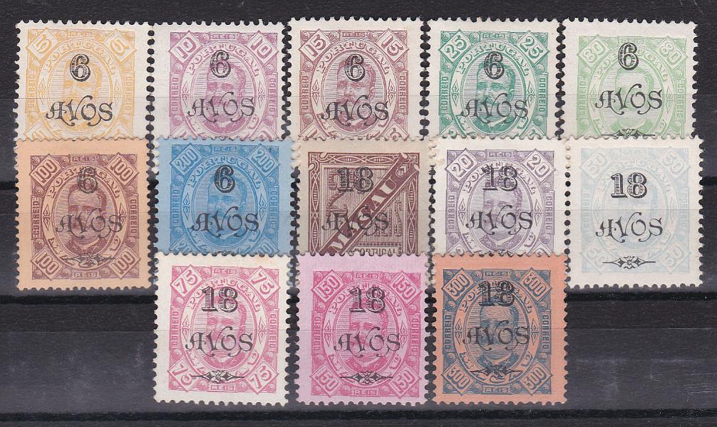 1290.jpg -     Lote:    1290            Macau       Descrição:         1902 &mdash; D. Carlos I Diogo Neto, com sobretaxa. CE 111/123. Série completa. Selos com e sem goma conforme emitidos. Valor de catálogo &euro; 209,00.        **/*       Valor Base:     &euro; 50,00     Valor Venda:     Retirado     