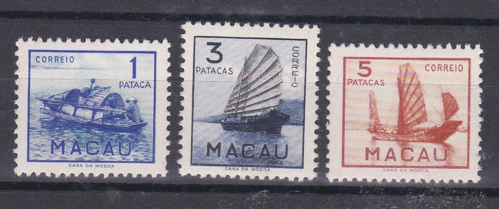 1327.jpg -     Lote:    1327            Macau       Descrição:         1951 &mdash; Embarcações Típicas de Macau. CE 363/365. Série completa. Valor de catálogo &euro; 220,00.        **       Valor Base:     &euro; 40,00     Valor Venda:     &euro; 40,00       