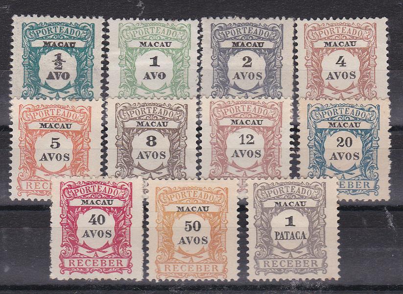 1339.jpg -     Lote:    1339            Macau       Descrição:         1904 &mdash; Porteado. Emissão regular. CE POR 1/10. Série completa. Valor de catálogo &euro; 163,00.        *       Valor Base:     &euro; 35,00     Valor Venda:     &euro; 80,00       