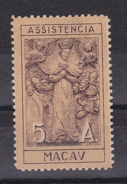 1342.jpg -     Lote:    1342            Macau       Descrição:         1930 &mdash; Imposto Postal. Nossa Senhora das Misericórdias. CE IP6, 5 avos. Valor de catálogo &euro; 52,00.        *       Valor Base:     &euro; 12,00     Valor Venda:     Retirado     