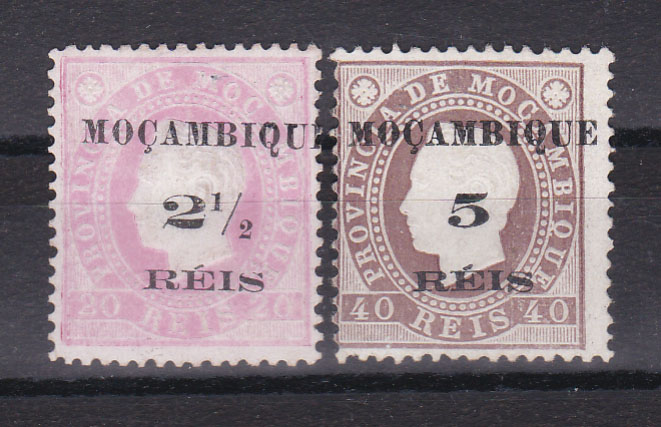 1359.jpg -     Lote:    1359            Moçambique       Descrição:         1898 &mdash; D. Luís I. Fita direita. Com sobretaxa. CE 51/52. Série completa. Valor de catálogo &euro; 165,00.        *       Valor Base:     &euro; 40,00     Valor Venda:     &euro; 40,00       