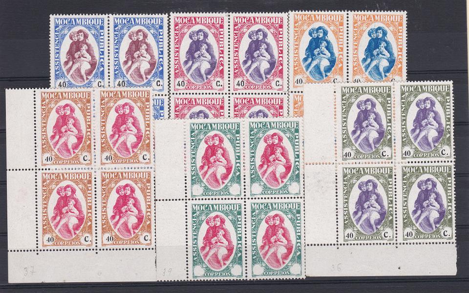 1389.jpg -     Lote:    1389            Moçambique       Descrição:         1929/39 &mdash; Imposto Postal * Assistência Pública. Lote com 6 quadras: CE34, 35, 36, 37, 38, 39 (sem taxa). Valor de catálogo &euro; 260,00.        ***       Valor Base:     &euro; 40,00     Valor Venda:     &euro; 40,00       