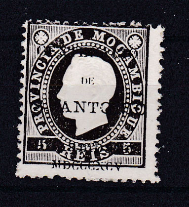 1394.jpg -     Lote:    1394            Inhambane       Descrição:         1895 &mdash; Selos de D. Luís I fita direita, com sobrecarga "Centenário de S. António". CE1, 5 reis preto, denteado 12 &frac12;. Valor de catálogo &euro; 78,00.        *       Valor Base:     &euro; 22,00     Valor Venda:     &euro; 32,00       