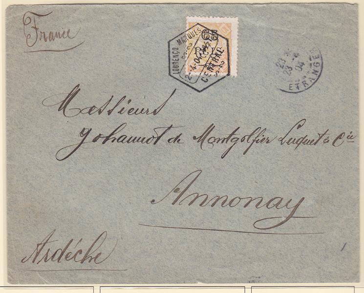 1429.jpg -     Lote:    1429            Lourenço Marques       Descrição:         1903 &mdash; D. Carlos I, com sobretaxa. CE53, 65 s/ 5 reis amarelo em carta remetida de L. Marques (02.04.04) para a França (23.04.04). MB.        Carta       Valor Base:     &euro; 40,00     Valor Venda:     &euro; 50,00       