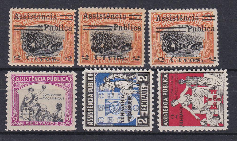 1465.jpg -     Lote:    1465            Companhia de Moçambique       Descrição:         1932/41 &mdash; Imposto Postal. Assistência Pública. CE IP &frac14;. Séries completas. Selo CE1 com duas variedades de sobrecarga. Valor de catálogo &euro; 84,00.        ***/**       Valor Base:     &euro; 22,00     Valor Venda:     &euro; 24,00       