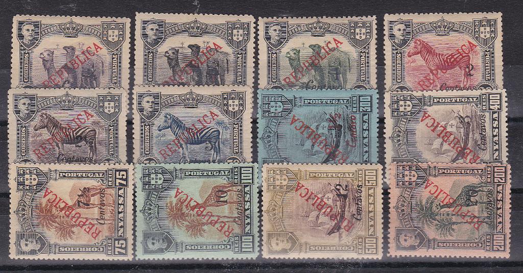 1477.jpg -     Lote:    1477            Companhia do Niassa       Descrição:         1921 &mdash; D. Manuel II, com sobretaxa, tipografada em Lisboa. CE 82/93. Muito leve sinal de charneira. Série completa. Valor de catálogo &euro; 108,00.        **       Valor Base:     &euro; 25,00     Valor Venda:     &euro; 80,00       