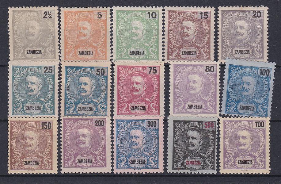 1495.jpg -     Lote:    1495            Zambézia       Descrição:         1893/94 &mdash; D. Carlos I, Mouchon. CE 14/28. Série completa. Selos com goma original com sinal de charneira, com exceção selo de 50 reis sem goma. Valor de catálogo &euro; 135,00.        **       Valor Base:     &euro; 22,00     Valor Venda:     &euro; 50,00       