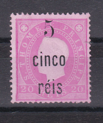 1507.jpg -     Lote:    1507            S. Tomé e Príncipe       Descrição:         1889/91 &mdash; D. Luís I. Fita direita. Com sobretaxa. CE25 5 s/ 20 reis. Valor de catálogo &euro; 85,00.        *       Valor Base:     &euro; 25,00     Valor Venda:     &euro; 30,00       