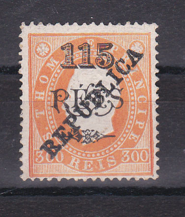 1525.jpg -     Lote:    1525            S. Tomé e Príncipe       Descrição:         1913 &mdash; D. Luís, fita direita, com sobretaxa, zincogravada. CE155, 115 s/ 300 reis. MB. Valor de catálogo &euro; 370,00.        *       Valor Base:     &euro; 100,00     Valor Venda:     &euro; 160,00       