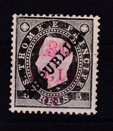 1526.jpg -     Lote:    1526            S. Tomé e Príncipe       Descrição:         1913 &mdash; D. Luís I. Fita direita. Selos de 1902 com sobrecarga REPUBLICA zincogravada localmente. CE156, 130 s/ 5 reis preto. Valor de catálogo &euro; 370,00.        *       Valor Base:     &euro; 75,00     Valor Venda:     Retirado     