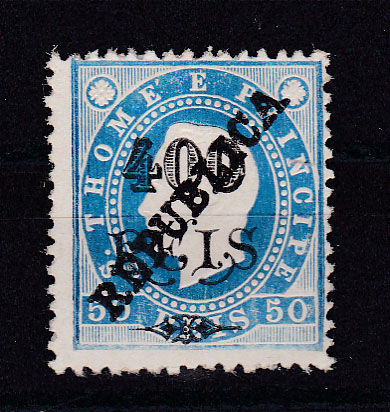 1527.jpg -     Lote:    1527            S. Tomé e Príncipe       Descrição:         1913 &mdash; D. Luís, fita direita, com sobretaxa, zincogravada. CE157, 400 s/ 50 reis. MB. Valor de catálogo &euro; 170,00.        *       Valor Base:     &euro; 40,00     Valor Venda:     &euro; 80,00       