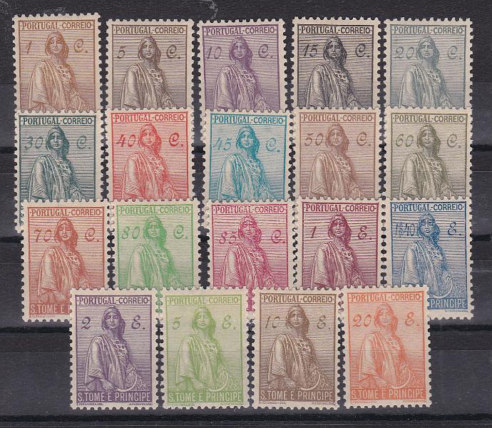 1535.jpg -     Lote:    1535            S. Tomé e Príncipe       Descrição:         1934 &mdash; Ceres. Novo tipo. CE 279/297. Série completa com leve sinal de charneira. MB. Valor de catálogo &euro; 190,00.        **       Valor Base:     &euro; 40,00     Valor Venda:     Retirado     