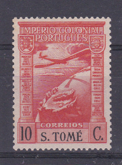 1541.jpg -     Lote:    1541            S. Tomé e Príncipe       Descrição:         1938 &mdash; Correio Aéreo. Império Colonial Português. Legenda "S. TOMÉ". CE CA1, 10c. Valor de catálogo &euro; 223,00.        ***       Valor Base:     &euro; 40,00     Valor Venda:     Retirado     