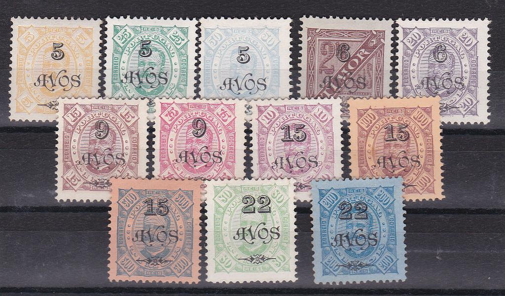 1561.jpg -     Lote:    1561            Timor       Descrição:         1902 &mdash; D. Carlos I tipo Diogo Neto, com sobretaxa. CE 85/96. Série completa. Valor de catálogo &euro; 54,00.        **/*       Valor Base:     &euro; 10,00     Valor Venda:     Retirado     