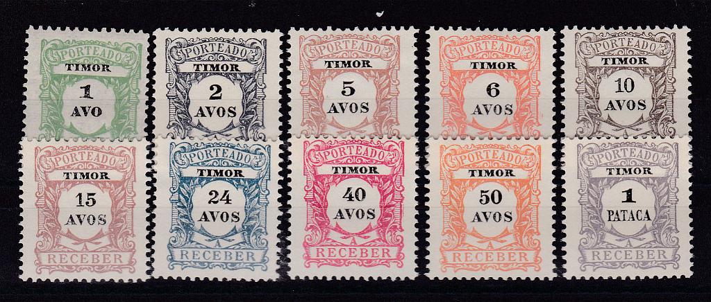 1585.jpg -     Lote:    1585            Timor       Descrição:         1904 &mdash; Porteado. Emissão regular. CE POR 1/10. Série completa. Valor de catálogo &euro; 105,00.        **/*       Valor Base:     &euro; 20,00     Valor Venda:     &euro; 20,00       