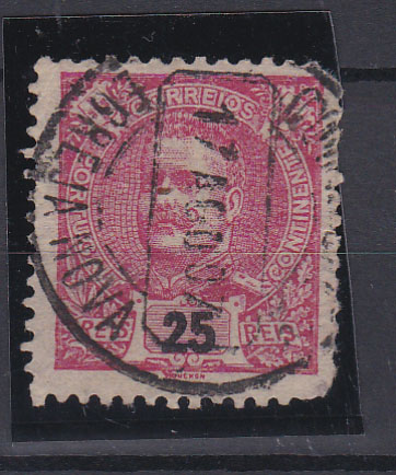 1653.jpg -     Lote:    1653            Portugal       Descrição:         Carimbos circulares datados tipo 1880. 1898 &mdash; D. Carlos I Mouchon. CE141, 25 reis carmim, obliterado com carimbo a preto "EGREJA NOVA".        O       Valor Base:     &euro; 20,00     Valor Venda:     &euro; 40,00       