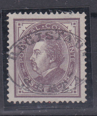 1677.jpg -     Lote:    1677            Portugal       Descrição:         Carimbos ovais de registo. 1880/81 &mdash; D. Carlos I, de perfil. CE54, 25 reis, denteado 12 &frac12;, papel liso, obliterado com carimbo a preto "REGISTADA / SERTÃ".        O       Valor Base:     &euro; 10,00     Valor Venda:     &euro; 10,00       