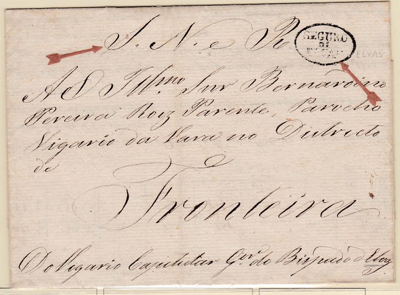 1678.jpg -     Lote:    1678            Portugal       Descrição:         Carimbos ovais de registo. Sobrescrito circulado isento de franquia de Elvas (04.02.57) para Fronteira, com carimbo batido a preto "SEGURO / DE / ELVAS".        Carta       Valor Base:     &euro; 25,00     Valor Venda:     &euro; 32,00       