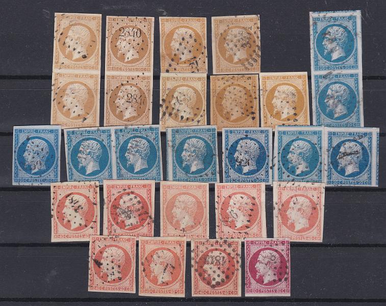 1753.jpg -     Lote:    1753                   Descrição:      França &mdash;   1853/60 &mdash; Napoleão III. Lote composto por dois pares e 5 selos isolados de 10c + dois pares e 5 selos isolados de 20c + 8 selos isolados de 40c e um selo de 80c. Todos usados. Lote a ver.        Lote       Valor Base:     &euro; 50,00     Valor Venda:     Retirado     