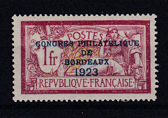1761.jpg -     Lote:    1761                   Descrição:      França *   1923 &mdash; Congresso Filatélico de Bordeaux. Yv182, 1Fr. Charneira quase impercetível. Valor de catálogo &euro; 525,00.        **       Valor Base:     &euro; 60,00     Valor Venda:     &euro; 80,00       