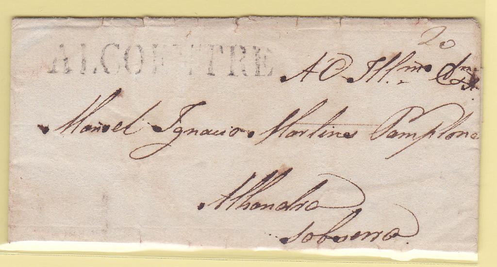 1873.jpg -     Lote:    1873      Lotes pelo Correio      Portugal       Descrição:         Alcoentre &mdash; A preto, GM ALC2, em carta não datada, circulada de Alcoentre para Alhandra, com o porte de 20 reis manuscrito a sépia.        Carta       Valor Base:     &euro; 8,00     Valor Venda:     Retirado     
