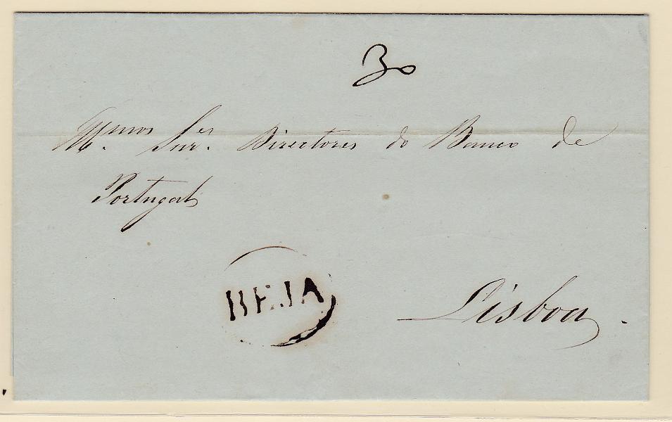 1874.jpg -     Lote:    1874      Lotes pelo Correio      Portugal       Descrição:         Beja &mdash; A sépia, GM BJA3 Em carta datada de Beja (06.08.49) para Lisboa, com o porte de 30 reis manuscrito a sépia.        Carta       Valor Base:     &euro; 8,00     Valor Venda:     Retirado     