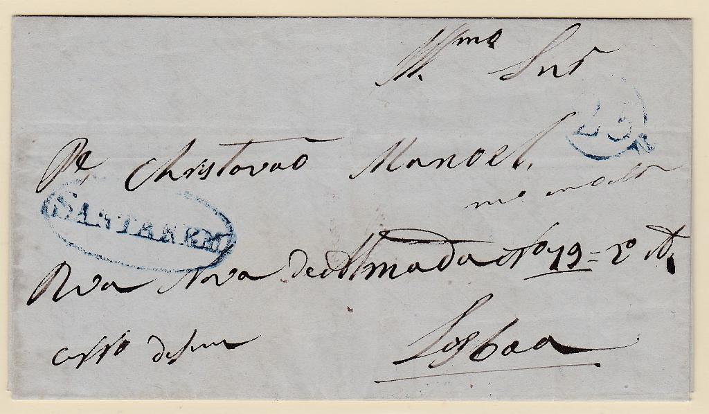 1888.jpg -     Lote:    1888      Lotes pelo Correio      Portugal       Descrição:         Santarém &mdash; A azul. GM STR6 em carta datada de Santarém (01.09.42) com o porte de 25 reis batido a azul.        Carta       Valor Base:     &euro; 5,00     Valor Venda:     Retirado     