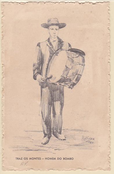 1922.jpg -     Lote:    1922      Lotes pelo Correio      Portugal       Descrição:         1937 &mdash; Tudo pela Nação. Ilustrados com monumentos, costumes e paisagens. OM86AX &mdash; Traz os Montes &mdash; Homem do Bombo, $25. Novo.        IN       Valor Base:     &euro; 5,00     Valor Venda:     Retirado     