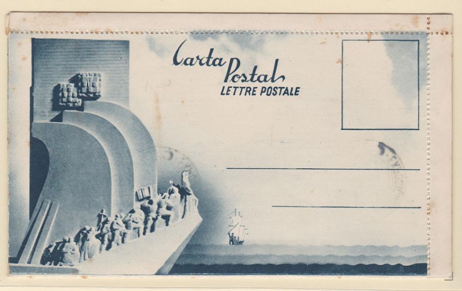 2020.jpg -     Lote:    2020      Lotes pelo Correio             Descrição:         1940 &mdash; Exposição do Mundo Português. Carta postal editada para comemoração dos Bicentenários, com série completa colada no interior. CE591/598. Alguns pontos de óxido.        PI       Valor Base:     &euro; 12,00     Valor Venda:     &euro; 12,00       