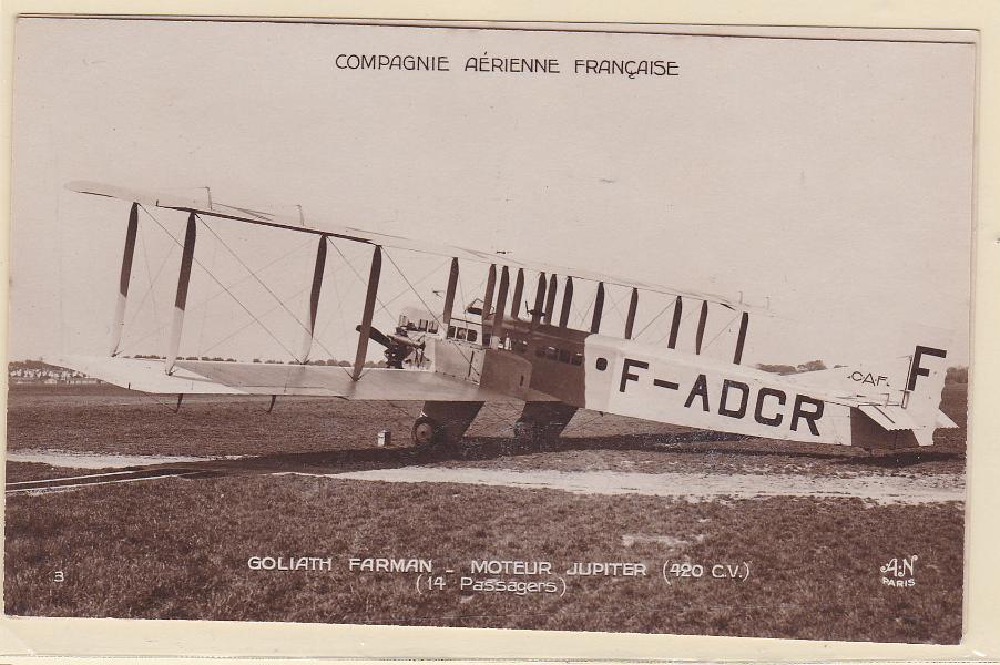 2022.jpg -     Lote:    2022      Lotes pelo Correio             Descrição:         Temáticos * Aviação / Aeronáutica &mdash; Avião "Goliath Farman" da "CompagnieAérienneFrançaise". Dois postais ilustrados diferentes.        PI       Valor Base:     &euro; 5,00     Valor Venda:     &euro; 10,00       