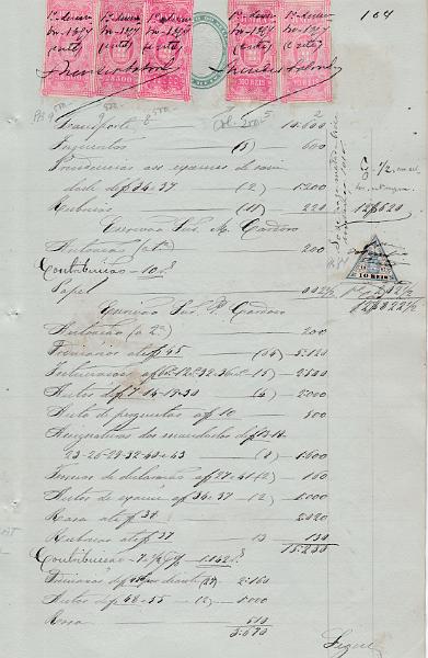 2047.jpg -     Lote:    2047      Lotes pelo Correio      Fiscais       Descrição:         Fiscais. Portugal. Documento de 4 folhas em papel selado com STO 80 reis, oval, verde, com data de 1894 na oval e watermark, com50 estampilhasfiscais adicionais. diversas, incluindo Justiça (16) PB 5, 6, 8, 9, etc, C. I. (22) PB 91, 93, 95, 97, etc.        DOC       Valor Base:     &euro; 4,00     Valor Venda:     &euro; 8,00       