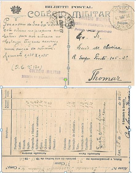 2088.jpg -     Lote:    2088      Lotes pelo Correio             Descrição:         Isento de Franquia. COLÉGIO MILITAR circulado de CARNIDE (25.JUN.20) para THOMAR (27.JUN.20) com "Notas e procedimentos no 3º período do ano lectivo de 1919-1920".        PI       Valor Base:     &euro; 8,00     Valor Venda:     Retirado     