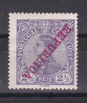 2098.jpg -     Lote:    2098      Lotes pelo Correio             Descrição:         1910 &mdash; D. Manuel II, com sobrecarga REPUBLICA. CE170, 2 &frac12; reis. Selo com a sobrecarga invertida.        **       Valor Base:     &euro; 4,00     Valor Venda:     &euro; 4,00       