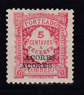 2101.jpg -     Lote:    2101      Lotes pelo Correio             Descrição:         1918 &mdash; Porteado. Emissão regular. Valor em centavos. Selos do Continente, com sobrecarga REPUBLICA. CE POR20, 5C carmim. Selo com dupla sobrecarga,        **       Valor Base:     &euro; 4,00     Valor Venda:     &euro; 4,00       