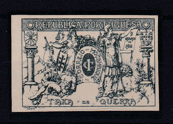 2102.jpg -     Lote:    2102      Lotes pelo Correio             Descrição:         1916 &mdash; Imposto Postal. Taxa de Guerra. CE IP1, 1c verde. Selo não denteado.        ***       Valor Base:     &euro; 5,00     Valor Venda:     Retirado     
