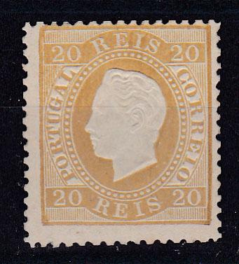 2126.jpg -     Lote:    2126      Lotes pelo Correio      Portugal       Descrição:         1870/76 &mdash; D. Luís I. Fita direita. CE39, 20 reis, papel liso, denteado 12 &frac12;. Selo com goma não original. Valor de catálogo &euro; 60,00.        (*)       Valor Base:     &euro; 8,00     Valor Venda:     Retirado     