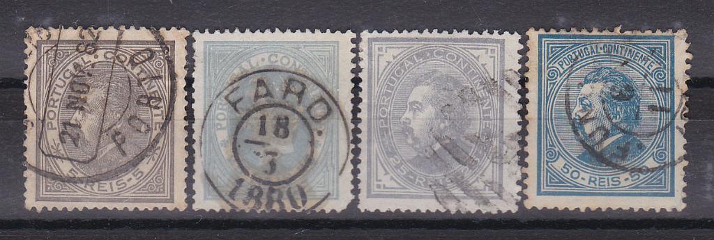 2141.jpg -     Lote:    2141      Lotes pelo Correio      Portugal       Descrição:          1880/81 &mdash; D. Luís I. De Perfil. CE 52/55. Série completa. Valor de catálogo &euro; 89,00.        O       Valor Base:     &euro; 8,00     Valor Venda:     &euro; 8,00       