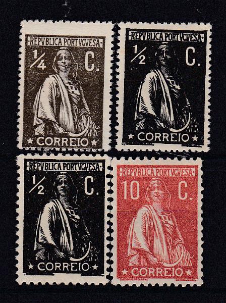 2174.jpg -     Lote:    2174      Lotes pelo Correio      Portugal       Descrição:         1912 &mdash; Ceres. Lote composto por selos de &frac14; c e &frac12; c CE 206/207 em papel cartolina, denteado 15x14 + selos de &frac12; c e 10c em papel cartolina, denteado 12x11 &frac12;. Valor de catálogo &euro; 245,00.        **       Valor Base:     &euro; 30,00     Valor Venda:     Retirado     