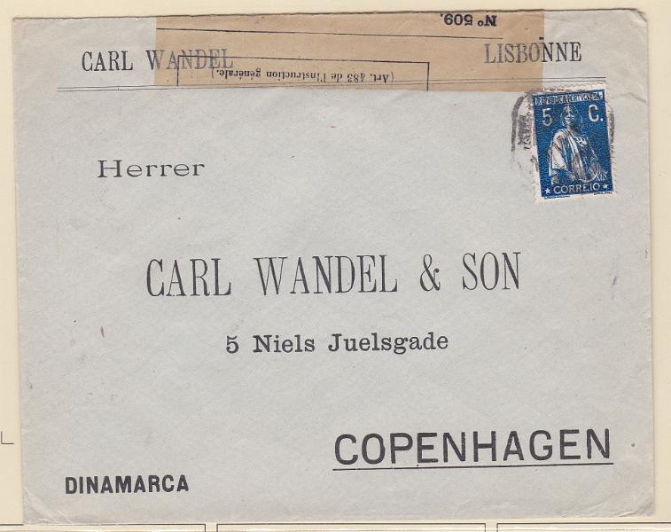 2179.jpg -     Lote:    2179      Lotes pelo Correio      Portugal       Descrição:         1912 &mdash; Ceres. Sobrescrito circulado de Lisboa para Copenhaga (10.03.12) com selo de 5C, CE212, denteado 15x14, papel porcelana.        Carta       Valor Base:     &euro; 10,00     Valor Venda:     Retirado     