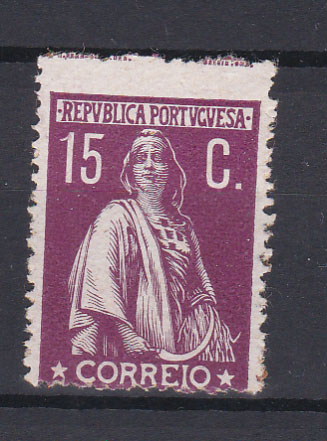 2182.jpg -     Lote:    2182      Lotes pelo Correio      Portugal       Descrição:         1912 &mdash; Ceres. CE216, 15C lilás vermelho, denteado 15x14, papel porcelana. Selo com ligeiros pontos de óxido, denteado deslocado e farpeado. Lote a ver. Valor de catálogo &euro; 760,00.        ***       Valor Base:     &euro; 50,00     Valor Venda:     Retirado     