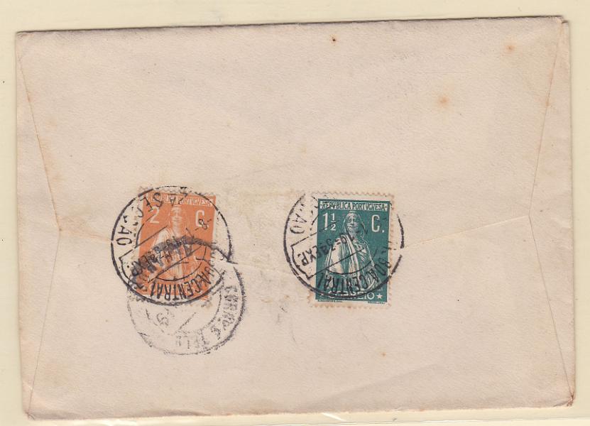 2189.jpg -     Lote:    2189      Lotes pelo Correio      Portugal       Descrição:         1917/20 &mdash; Ceres. Sobrescrito circulado de Lisboa (08.01.19) para Alhandra com selos de 1 &frac12; C CE222 e 2C CE223.        Carta       Valor Base:     &euro; 8,00     Valor Venda:     Retirado     