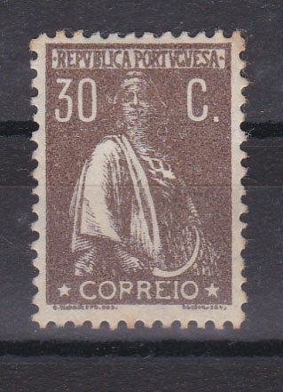 2202.jpg -     Lote:    2202      Lotes pelo Correio      Portugal       Descrição:         1920/22 &mdash; Ceres. CE242, 30C, denteado 12x11 &frac12;, papel cartolina. Selo com variedade de cliché não catalogada "COPREIO".        *       Valor Base:     &euro; 8,00     Valor Venda:     &euro; 8,00       