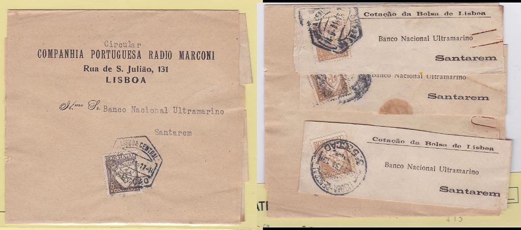 2254.jpg -     Lote:    2254      Lotes pelo Correio      Portugal       Descrição:         1931 &mdash; Lusíadas. Lote com 4 cintas de jornal: uma com selo de 5C CE514 e três com selos de 4C CE513.        CNT       Valor Base:     &euro; 10,00     Valor Venda:     &euro; 10,00       