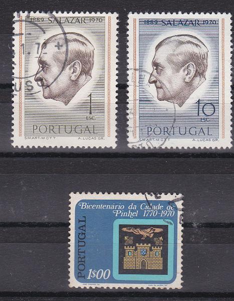 2283.jpg -     Lote:    2283      Lotes pelo Correio      Portugal       Descrição:         1970/72 &mdash;Presidente Salazar + Bicentenário de Pinhel. CE 1106 denteado 12, CE1108 denteado 12 e CE1146 denteado 12.        O       Valor Base:     &euro; 5,00     Valor Venda:     &euro; 5,00       