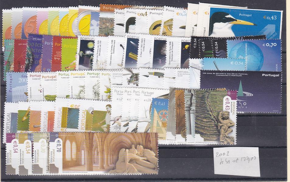 2301.jpg -     Lote:    2301      Lotes pelo Correio      Portugal       Descrição:         2002 &mdash; Ano completo em selos. 74 valores. Valor de catálogo &euro; 127.00.        ***       Valor Base:     &euro; 10,00     Valor Venda:     &euro; 10,00       
