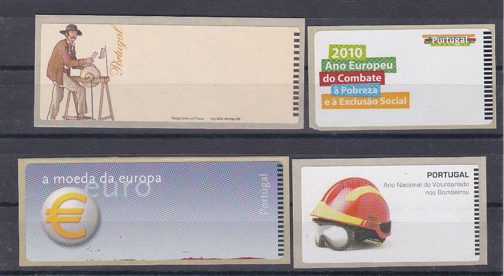 2307.jpg -     Lote:    2307      Lotes pelo Correio      Portugal       Descrição:         1999/2010 &mdash; Amolador + Ano Europeu do Combate à Pobreza 'Euro * a moeda da europa + Ano Nacional do Voluntariado nos Bombeiros. ETQ 18, 24, 41 e 51. Lote de 4 etiquetas sem impressão do valor.        ETQ       Valor Base:     &euro; 4,00     Valor Venda:     Retirado     