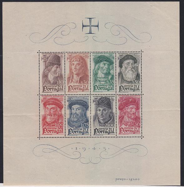 2324.jpg -     Lote:    2324      Lotes pelo Correio      Portugal       Descrição:         1945 &mdash; Navegadores Portugueses. CE BLC7. Bloco com vestígios de óxido. Lote a ver. Valor de catálogo &euro; 100,00.        BLC***       Valor Base:     &euro; 10,00     Valor Venda:     Retirado     