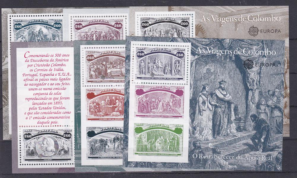 2340.jpg -     Lote:    2340      Lotes pelo Correio      Portugal       Descrição:         1992 &mdash; 5.º Centenário do Descobrimento da América * Cristovão Colombo. CE BLC 129/134. Série completa dos blocos. Valor de catálogo &euro; 75,00.        BLC***       Valor Base:     &euro; 10,00     Valor Venda:     Retirado     