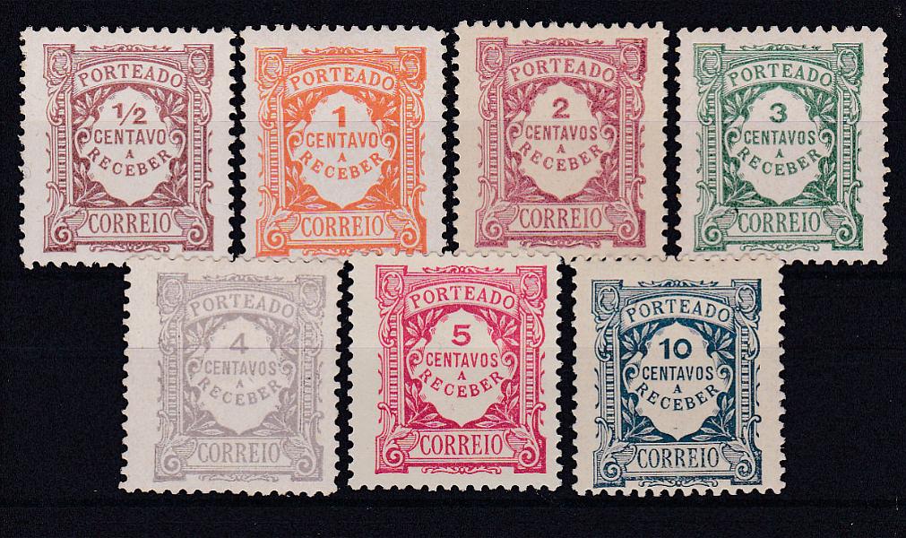 2370.jpg -     Lote:    2370      Lotes pelo Correio      Portugal       Descrição:         1915 &mdash; Porteado. Emissão regular. Valor em centavos. CE POR 2&frac12;7. Série completa. Valor de catálogo &euro; 45,50.        **       Valor Base:     &euro; 5,00     Valor Venda:     &euro; 9,00       