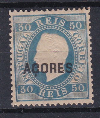 2381.jpg -     Lote:    2381      Lotes pelo Correio      Açores       Descrição:         1879/80 &mdash; D. Luís I. Fita direita. CE30, 50 reis azul, denteado 13 &frac12;. Selo com goma não original. Valor de catálogo &euro; 215,00.        (*)       Valor Base:     &euro; 15,00     Valor Venda:     Retirado     